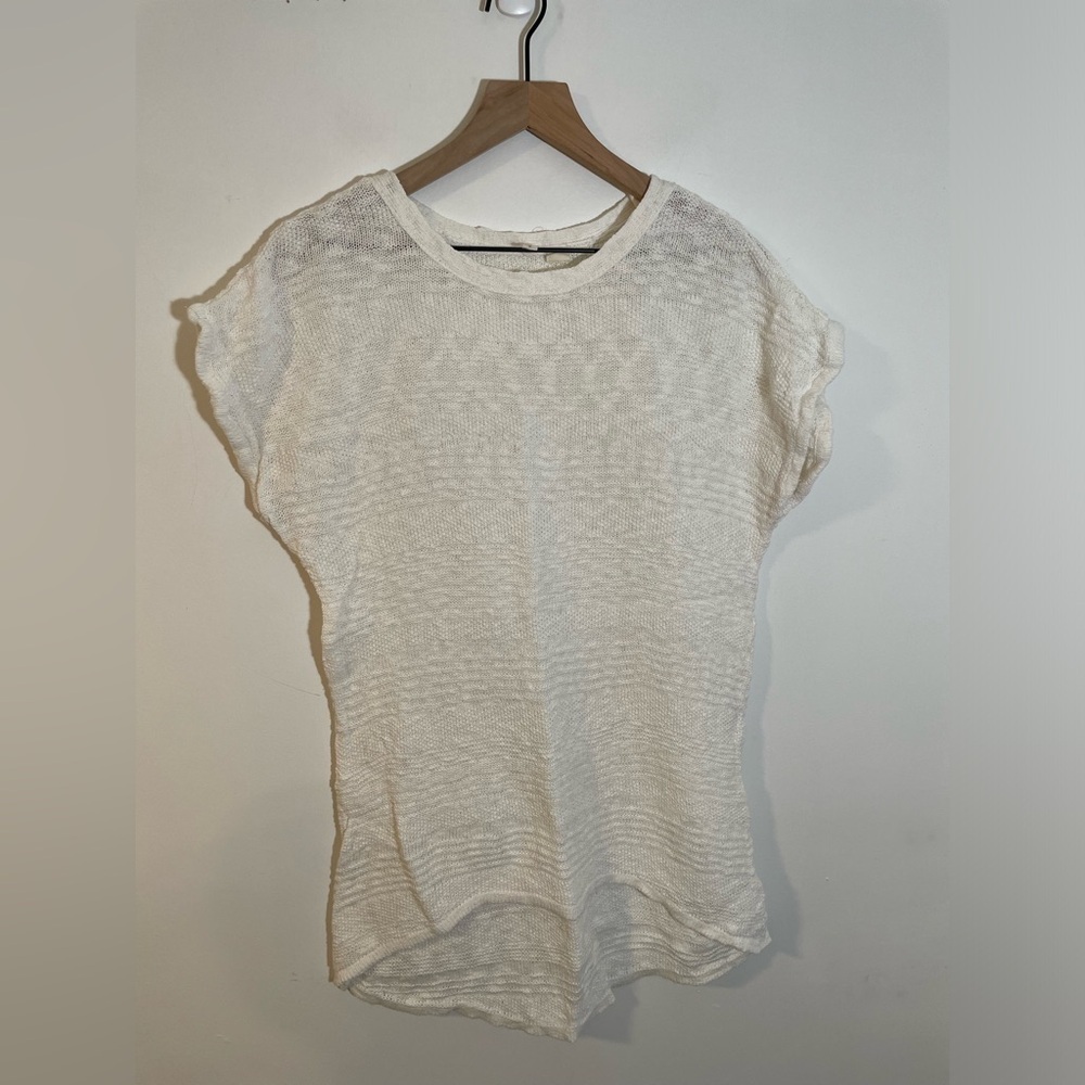Moth Anthropologie White Cotton Slub Knit Short
Dolman Sleeve High Low Tunic Med